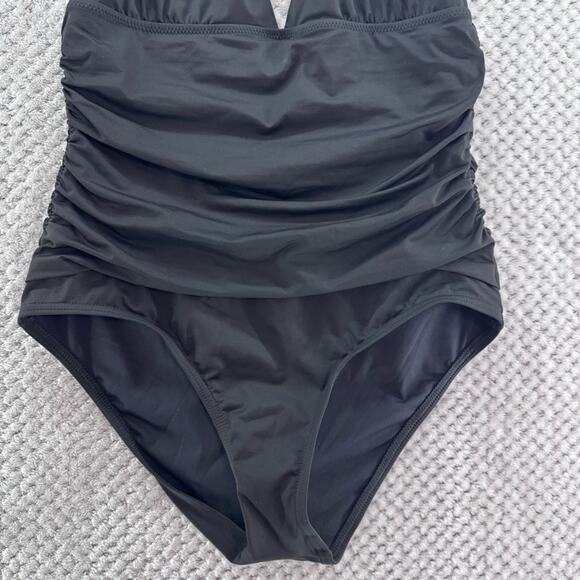 Lands End Swimsuit Womens 8 Black Once Piece Plunge V-Neck Halter Tie Sexy - Picture 4 of 12